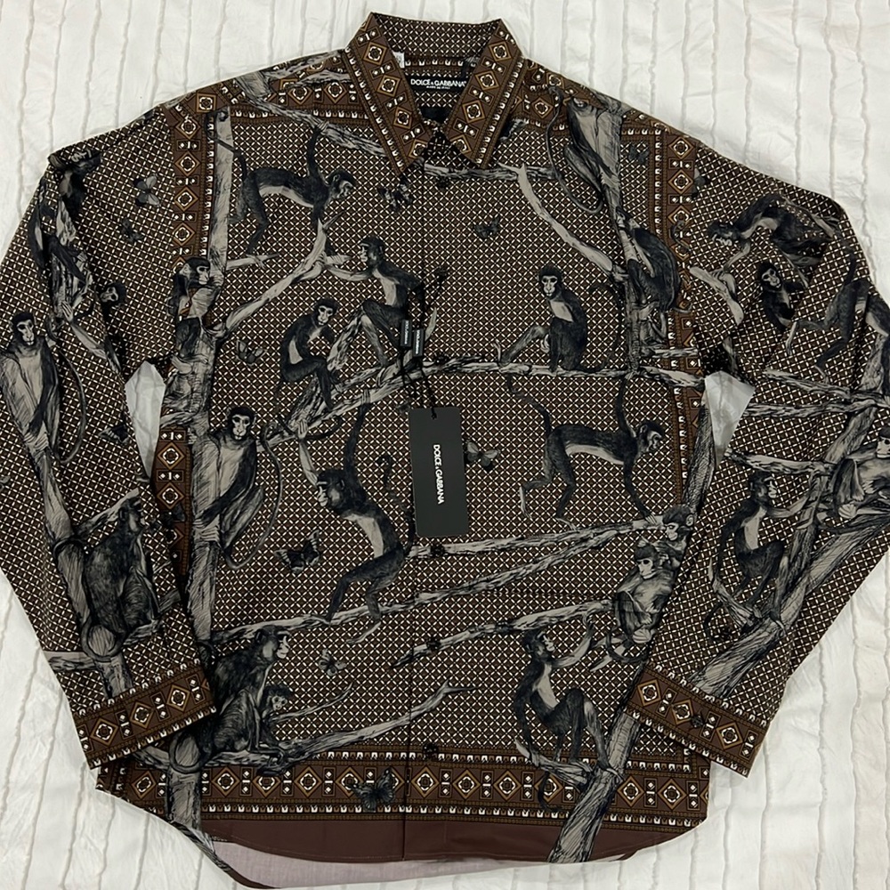 Dolce & Gabbana Brown Monkey Dress Shirt - 37